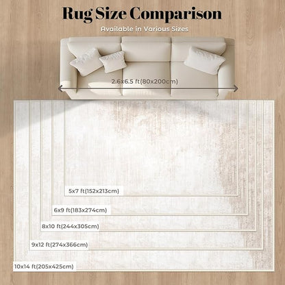 Area Rugs 8x10 Living Room: Washable Rug Modern Abstract Large Rugs Soft Non Slip Neutral Rug Stain Resistant Indoor Carpet for Bedroom Kitchen Dining Room Table Nursery Home Office Rugs(Beige,8'x10')