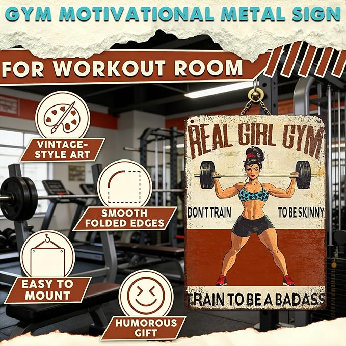 Woman Gym Vintage Tin Sign Don't Train To Be Skinny Train To Be A Badass Metal Tin Signs Funny Weightlifting Workout Decor House Decoration 12x16inch