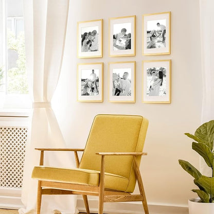 upsimples 11x14 Picture Frame Set of 3, Made of High Definition Glass for 8x10 with Mat or 11x14 Without Mat, Wall and Tabletop Display Photo Frames, Gold