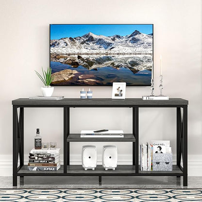 EXCEFUR Modern TV Stand for TV up to 55 Inch, Industrial Media TV Console Table with Storage Shelves, Entertainment Center for Living Room Bedroom, Rustic Grey 47 Inch