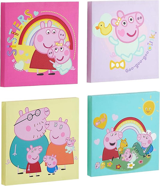 Peppa Pig 4 Piece Wall Art Set,Kids Room Décor, Nursery & Playroom Decoration, Cartoon Character Canvas Prints,Each 11"x11"