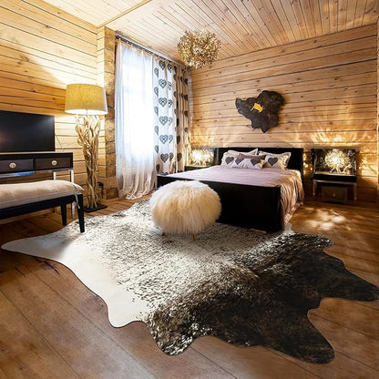 6x7 Cowhide Rug, Washable Faux Brown and White Hide Area Rugs for Living Room, Vintage Cabin Spotted Animal Skin Print Carpet for Under Couch Bedroom, Synthetic Cowskin Leather Decor