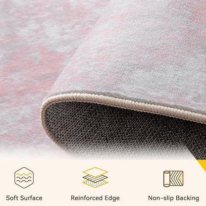 RELEANY Washable Area Rugs 6ft Non-Slip Modern Abstract Soft for Living Room Entryway Bedroom Nursery, Print Pattern, Grey Pink