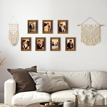 PETAFLOP 8x10 Picture Frame Rustic Brown Frames Fits 8 by 10 Inch Prints Wall Tabletop Display, 7 Pack