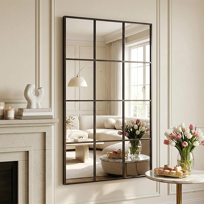 Suidia Wall Mirror, 36" x 55" Window Decorative Mirrors, Metal Framed Wall Decor Wall-Mounted Mirrors for Bedroom, Living Room, Entryway, Bronze