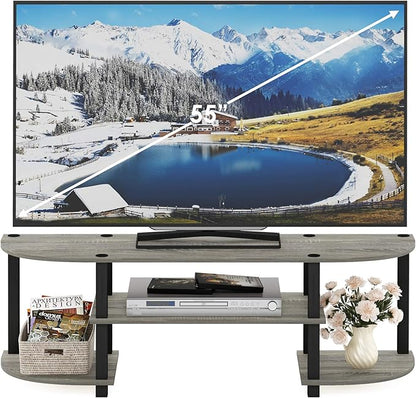 Furinno TURN-S-TUBE TV Stand, Wide Entertainment Center, TV Console for TV up to 55 Inch, for Living Room, Bedroom, Oak Grey