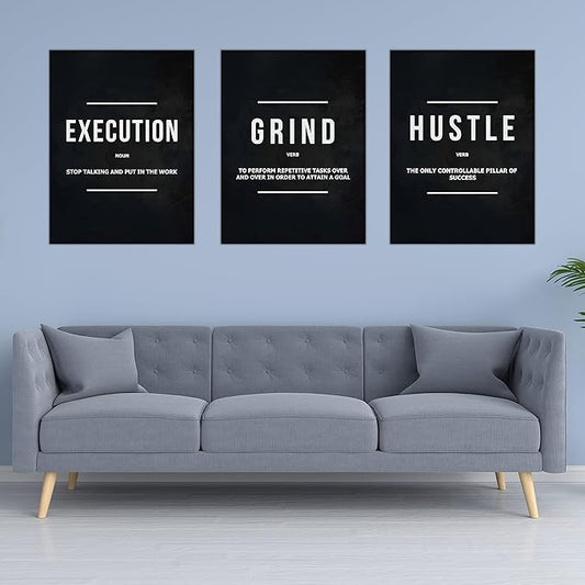 Success Canvas Painting Wall Art Quote Motivational Wall Art Execute Wall Decor 3 Pieces Black Poster Positive Inspirational Framed Artwork Prints Picture for Living Room Office 36''Wx 16''H