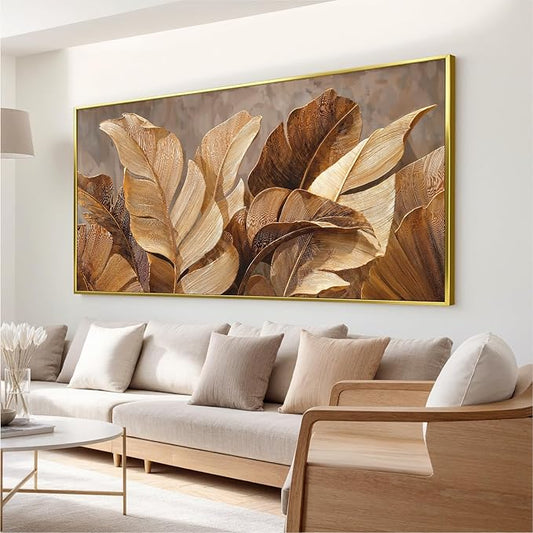 Dimpaga Canvas Wall Art Decor Wall Art Pictures for Living Room Large Botanical Wall Art paintings Artwork for Wall Decor Brown Modern Wall Art Decor for Bedroom Office Gold Frame Wall Decor 29" X 58"