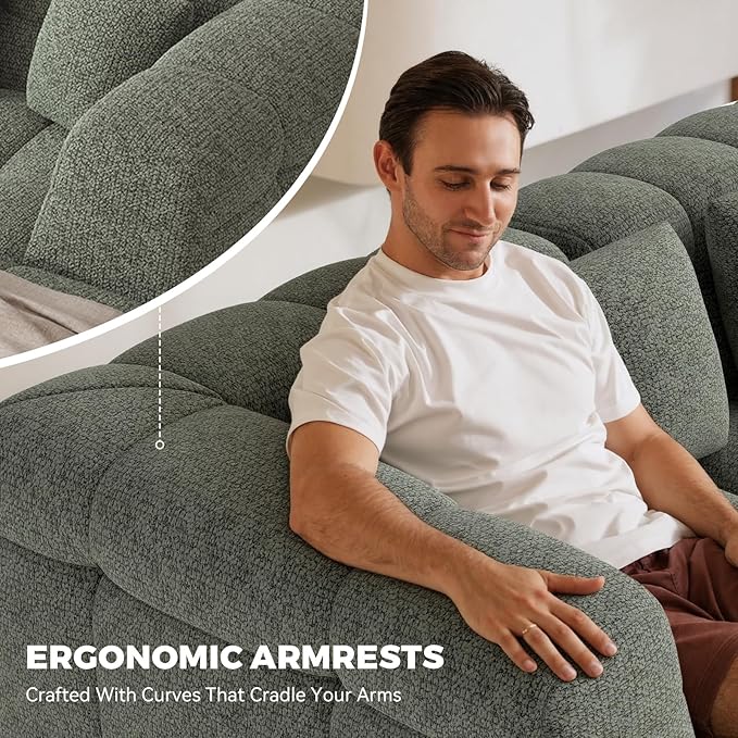107" Modern Boneless Couch with L - Shaped Chaise, Comfy Chenille Modular Sectional Sofa with Tufted Design, Deep Seat Upholstered Sofa Bed, No - Assembly Sectional Couch, Green