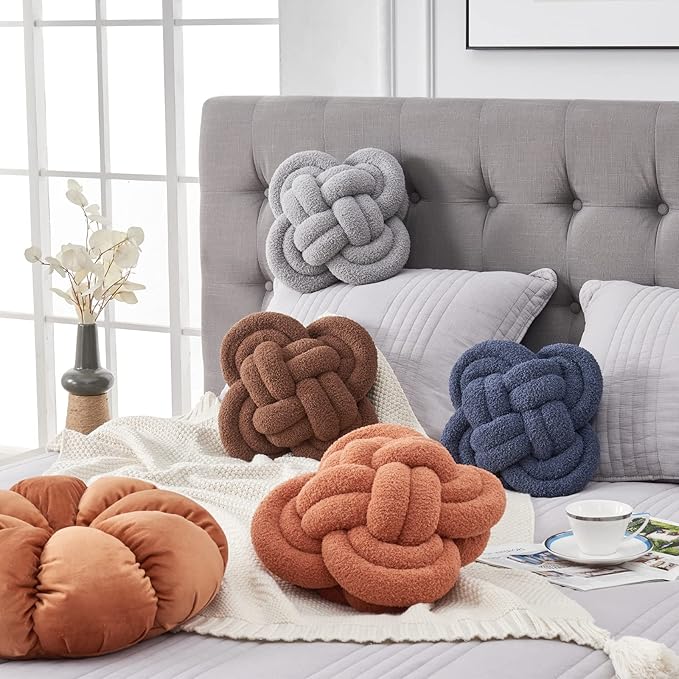 Knot Pillow, 12" Soft Decorative Throw Pillows for Couch Bed, Gray Pink Knotted Plush Throw Pillow Handmade Square Cushion Home Decor Pillows (Navy Blue, 12 Inches X12 Inches)