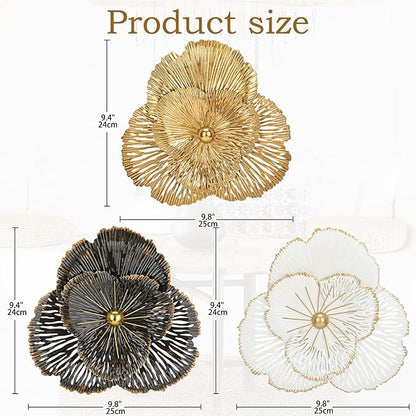 DILATATA 3 Pcs Metal Flower Wall Art Set 10 Inch Rustic Modern Floral Sculpture 3D Metal Flower Wall Hanging Accent for Indoor Living Room Bedroom Kitchen Bathroom Garden Patio Decor - Mixcolor