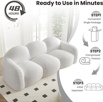 90" Modern Teddy Velvet Sofa Couch – One-Piece Memory Foam 3-Seater Sofa with Rounded Arms, Soft & Cozy Upholstery for Living Room