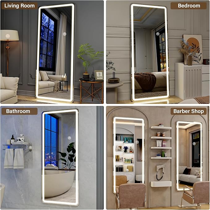 LED Full Length Mirror Floor Mirrors with Dimming &3 Color Lighting 32 x 71 Inch LED Mirrors Full Body with Stand for Bedroom Dressing Room Rect