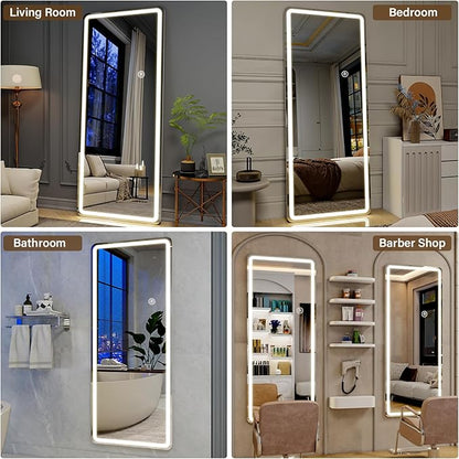 LED Full Length Mirror Floor Mirrors with Dimming &3 Color Lighting 32 x 71 Inch LED Mirrors Full Body with Stand for Bedroom Dressing Room Rect