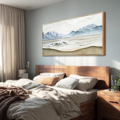 Wapluam Large Framed Canavs Wall Art,Ocean Wall Decor Living Room,Beach Pictures Wall Art,Nature Rustic Coastal Landscape Mountain Painting, Above Bed Wall Art, Sea Waves Artwork for Bedroom Bathroom