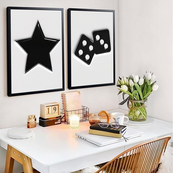 Black And White Wall Art Set of 3, Vintage Y2k Dice 8 Ball Canvas Prints Painting, Funky Lucky Preppy Posters Pictures For Game Room Apartment Dorm Teenager Room Wall Decor 12x16 Inch Framed