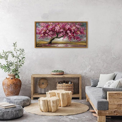 Pink Tree of Life Wall Art Framed Abstract Daisy Flower Picture for Living Room Colorful Plant Botanical Texture Canvas Prints Nature Painting Artwork Bathroom Bedroom Office Home Decoration 20x40