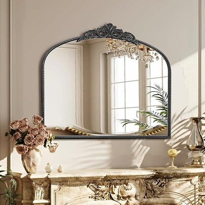 Micasso Vintage Black Arched Mirror: 36"x29" French Baroque Antique Wall Mounted Mirror - Traditional Ornate Decorative for Wall/Fireplace/Entryway/Bathroom/Hallway - Home Decor for Living Room