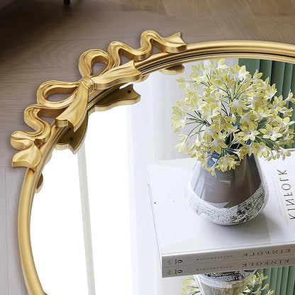 Besdomus Antique Arched Large Mirror: 36"x29" Gold Bow Vintage Wall Mounted Mirror - Baroque Traditional Ornate for Fireplace/Bathroom/Living Room - Home Decor for HFashion-Conscious