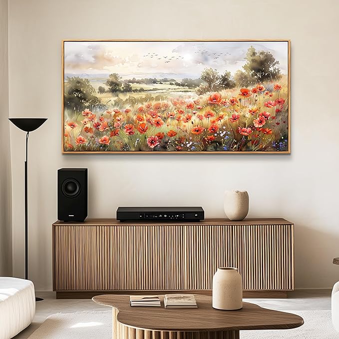 QIYILEXWART Canvas Wall Art For Living Room Large Wall Decor For Office Bedroom Decorations Red Blooms Field Landscape Pictures Farmhouse Painting Artwork Room Wall Mural Aesthetic Home Decor 30x60 In