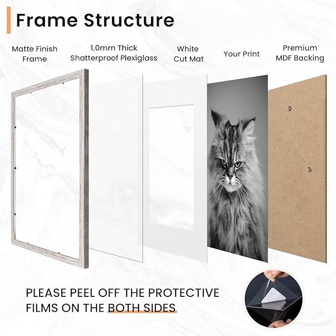 Venusmiles 15 Pack Picture Frames Collage Wall Decor, Gallery Frame Set for Wall Mounting or Tabletop Display, Multi Sizes Including 3pcs 8x10, 6pcs 5x7, 6pcs 4x6, Black+Rustic Brown+Distressed White