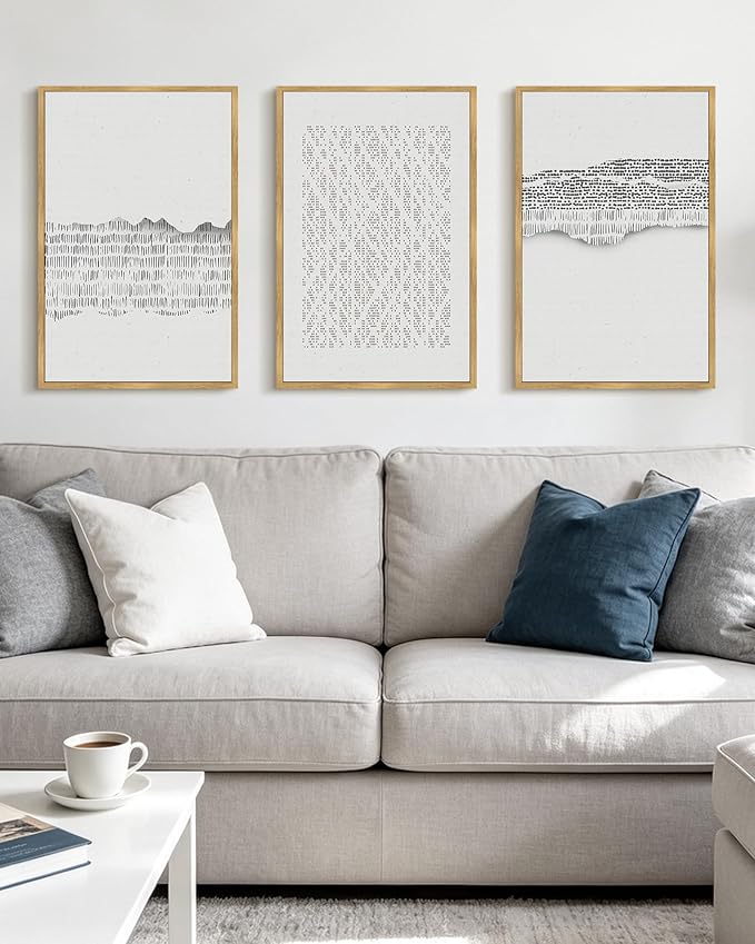 PHOPAGO Gray Abstract Framed Wall Art Large 16x24in Mid Century Minimalist Wooden Pastel Boho Wall Decor Modern Neutral Farmhouse Rustic Art Decor - Natural Framed