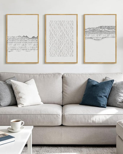 PHOPAGO Gray Abstract Framed Wall Art Large 16x24in Mid Century Minimalist Wooden Pastel Boho Wall Decor Modern Neutral Farmhouse Rustic Art Decor - Natural Framed