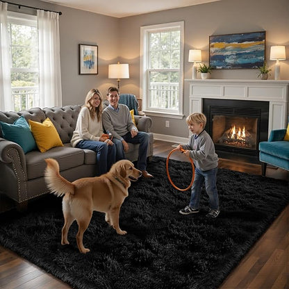 Fluffy Rug Shag Area Rug, Black 5x8 Area Rugs for Bedroom, Small Bedside Rug, Soft Fluffy Shag Entryway Throw Rugs for Living Room Bedroom Kids Room Home Decor