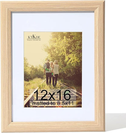 KTKDE 12x16 Picture Frame Real Glass,Poster frame Display Pictures 8.5x11 with Mat or 12x16 Without Mat, Modern Style Wood Composite Frame,Gallery Wall Frame Wooden ，best gift