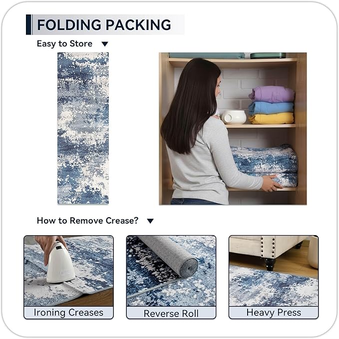 Blue Rug Runners for Hallways Kitchen Non Slip Washable 2x6 Entryway Runner Rugs with Rubber Backing 6ft Long Carpet Runner for Laundry Room Bedroom, Low Pile Stain & Fade Resistant, Abstract Navy
