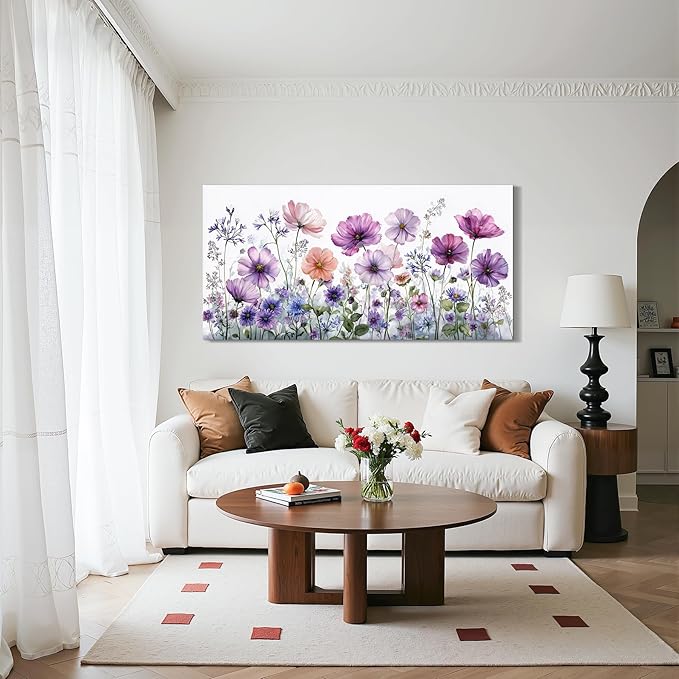 SERIMINO Floral Wall Art, Large Wall Decor, Flower Wall Art, Colorful Wildflowers Decoration Prints, Rustic Aesthetic Painting, Nature Pictures for Living Room Bedroom Dining Room Farmhouse 24"x48"