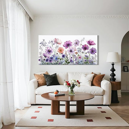SERIMINO Floral Wall Art, Large Wall Decor, Flower Wall Art, Colorful Wildflowers Decoration Prints, Rustic Aesthetic Painting, Nature Pictures for Living Room Bedroom Dining Room Farmhouse 24"x48"