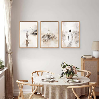 Jesus Christ Easter Framed Canvas Wall Art Set,Religious Christian Bible Verses Crucified Resurrection Wall Decor,Netural Beige Watercolor Artwork for Living Room,Church,Prayer Room -16"x24"x3