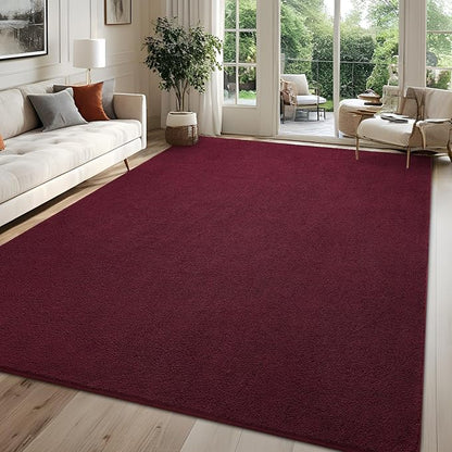 Red Rugs for Bedroom Living Room, 5x7 ft Burgundy Area Rug, Washable Memory Foam Indoor Carpet, Modern Aesthetic Minimalist Non-Slip Carpets for Boys Girls Adults Home Decor