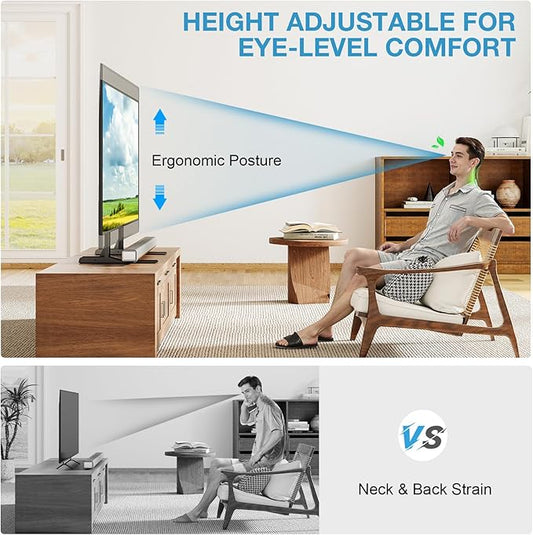YOMT Universal Table Top TV Stand for 20-75 Inch Flat Curved TVs, Height Adjustable TV Legs with Cable Management, Great Load-Bearing Replacement TV Base Holds up to 110lbs, Max VESA 800x600mm, Black