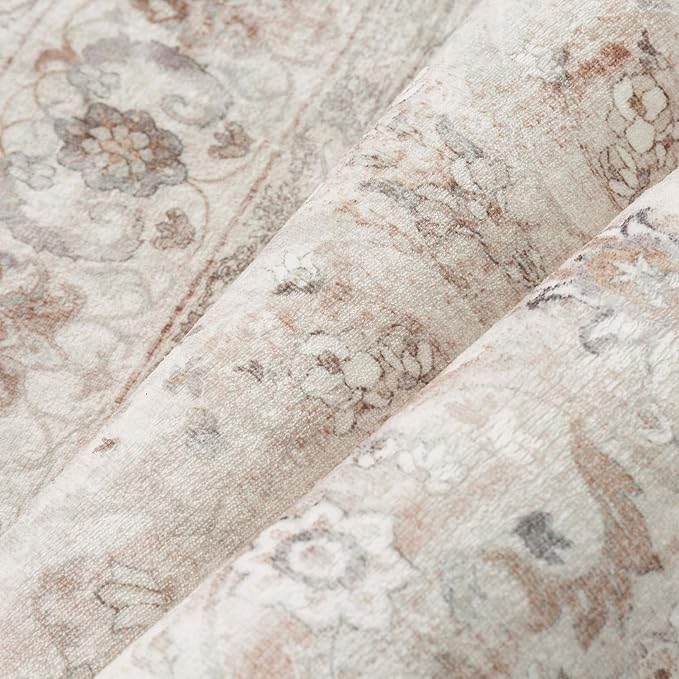 PureCozy 3x5 Area Rug Entryway Beige Washable Vintage Carpet Office Small Indoor Non Slip Soft Low Pile Thin Stain Resistant Distressed Accent Throw Rug for Entrance Bedroom Dining Living Room