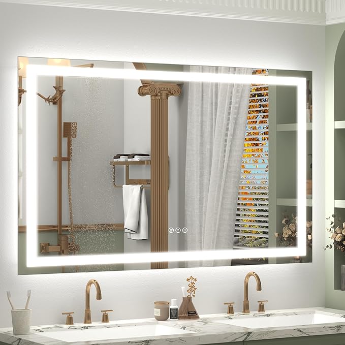 48x30 LED Lighted Bathroom Mirror, Vanity Mirror with Lights for Wall, Dimmable, Defogger, Shatter-Proof, 3 Colors, ETL Listed (Frontlit+ Backlit)
