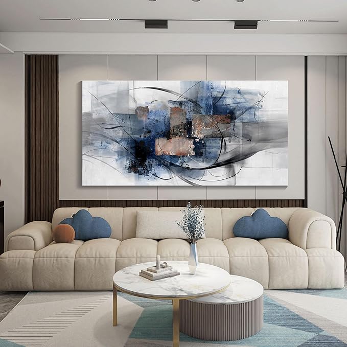 Mofutinpo Black and Blue Abstract Wall Art: Large, Modern Canvas Wall Art for Living Room, Bedroom, Office Decorations - Blue, Grey, Black and White Wall Decor Paintings & Pictures 20×40