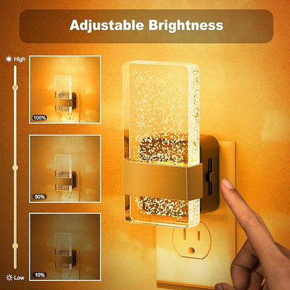 JandCase Night Lights Plug into Wall, Dusk to Dawn Sensor, 2000K Amber Warm White LED, Acrylic Bubble Design, 0-100lm Adjustable Brightness, 2-Pack for Bedroom, Bathroom, Living Room, Hallway