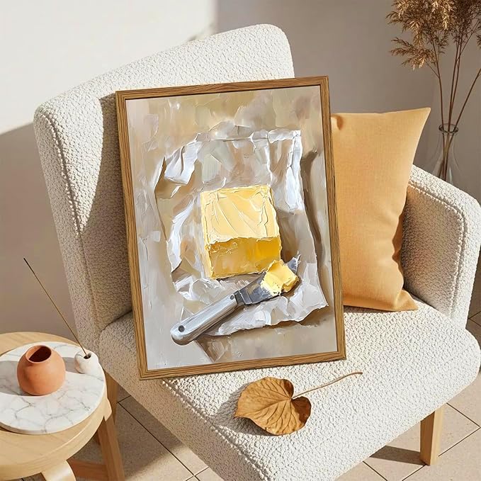 Framed Kitchen Wall Art, Vintage Butter Wall Decor Pictures, Rustic Farmhouse Food Paintings Canvas Prints for Dining Room Living Room Home Decoration 12x16 inch