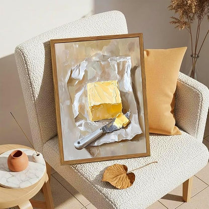 Framed Kitchen Wall Art, Vintage Butter Wall Decor Pictures, Rustic Farmhouse Food Paintings Canvas Prints for Dining Room Living Room Home Decoration 12x16 inch