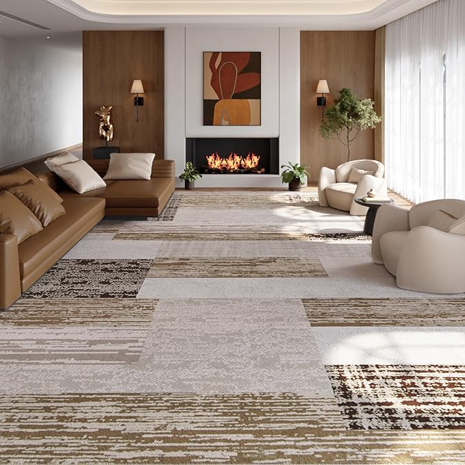 FlyDOIT Modern Geometric Patchwork Area Rug, 8x10 Beige Large Rugs for Living Room, Rockwood Collection Indoor Rugs for Bedroom, Throw Carpet Floor Decor for Entryway Dining Room Office Nursery