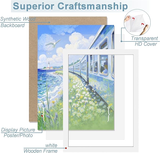 KTKDE 12x18 Picture Frame White Wooden 3 Pack,Poster Frame with Polished Plexiglass, Studio Gallery Wall Hanging Posters & Best gift