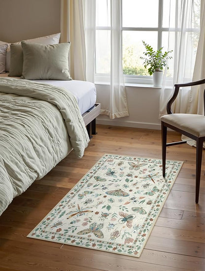 Lahome Insect Entryway Rug, 2X3 Soft Washable Kitchen Rug Non-Slip, Ultra-Thin Door Mat Indoor Entrance Stain Resistant Small Throw Carpet for Bathroom Bedroom Vionnet(2x3ft,Beige)