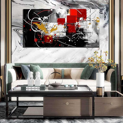 ANCXWOTER Abstract Wall Art for Living Room Black Canvas Wall Art Modern Grey Red Line Artwork for Bedroom Office Home Decor Canvas Prints 24x48 Inch
