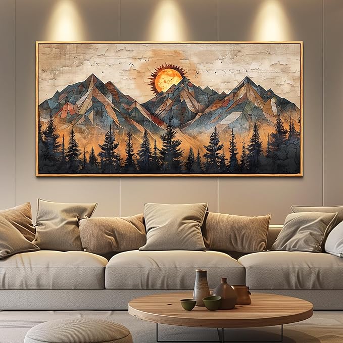 ZUITINGHUA Wood Framed Wall Art For Living Room Canvas Decor For Bedroom Office Decorations Abstract Boho Wall Paintings Mountain Landscape Wall Pictures Modern Home Decor Artwork 20x40 In