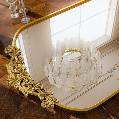 GLSLAND Oversized Vintage Mirror - 72"x 44" Full Length Mirror Large Carved Arched Mirrors with Metal Frame Baroque Full Body for Bathroom/Living Room/Entryway,Gold