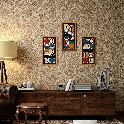 IARTTOP Mid Century Modern Cat Wall Art Framed Set of 3 Boho Abstract Geometric Wood Decor Black Cat Hanging Art for Living Room Bedroom Office Cat Lover Gifts 8x16 Inch