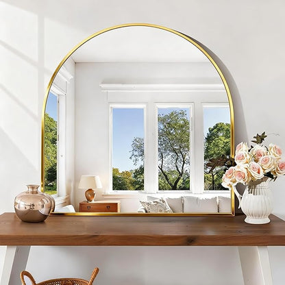 CIRCUMI Arched Wall Mirror, 30"x30" Gold Arched Mirror with Tempered Glass, Metal Frame, Large Size for Entryway Table, Mantel,Living Room,Over Sink,Arch Mirror for Decor,Shatterproof&Crystal-Clear