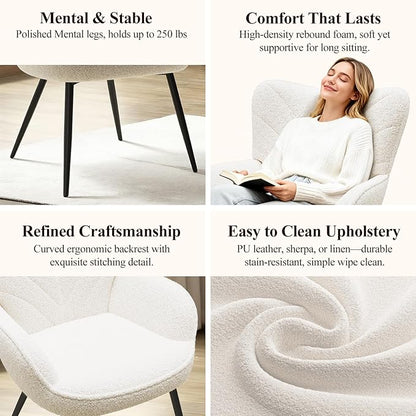 MALOL Mid-Century Sherpa Upholstered Accent Chair, Cozy Armchair with Curved Backrest, Sturdy Metal Legs, Soft Fabric Chair for Living Room, Bedroom & Reading Area,Beige
